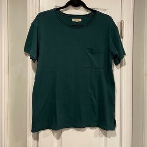 NWOT Madewell Size XS Dark Green Short Sleeve Crew Split Hem Pocket Tee Shirt